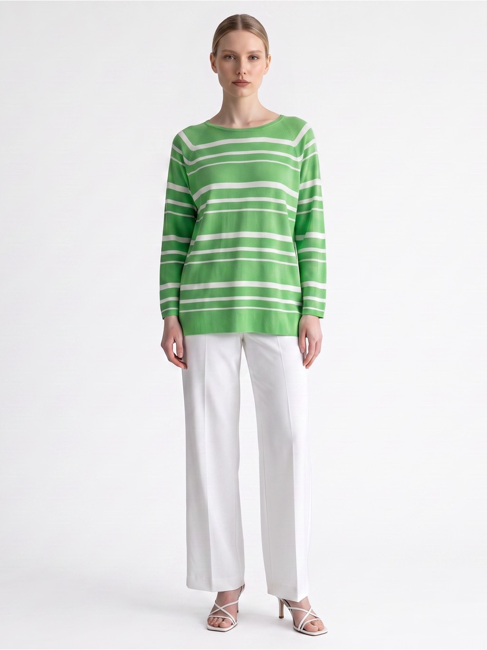 NWT Pendleton Womens Size 2X Rayon Blend Green White Striped 3/4 Sleeves Sweater